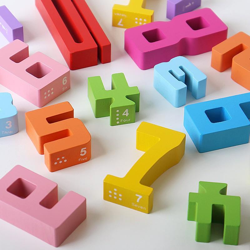 Barevné dřevěné Montessori puzzle 3D čísla 1-10 Matematické skládačky Tvary Číselné kostky Předškolní vzdělávací hračka pro děti