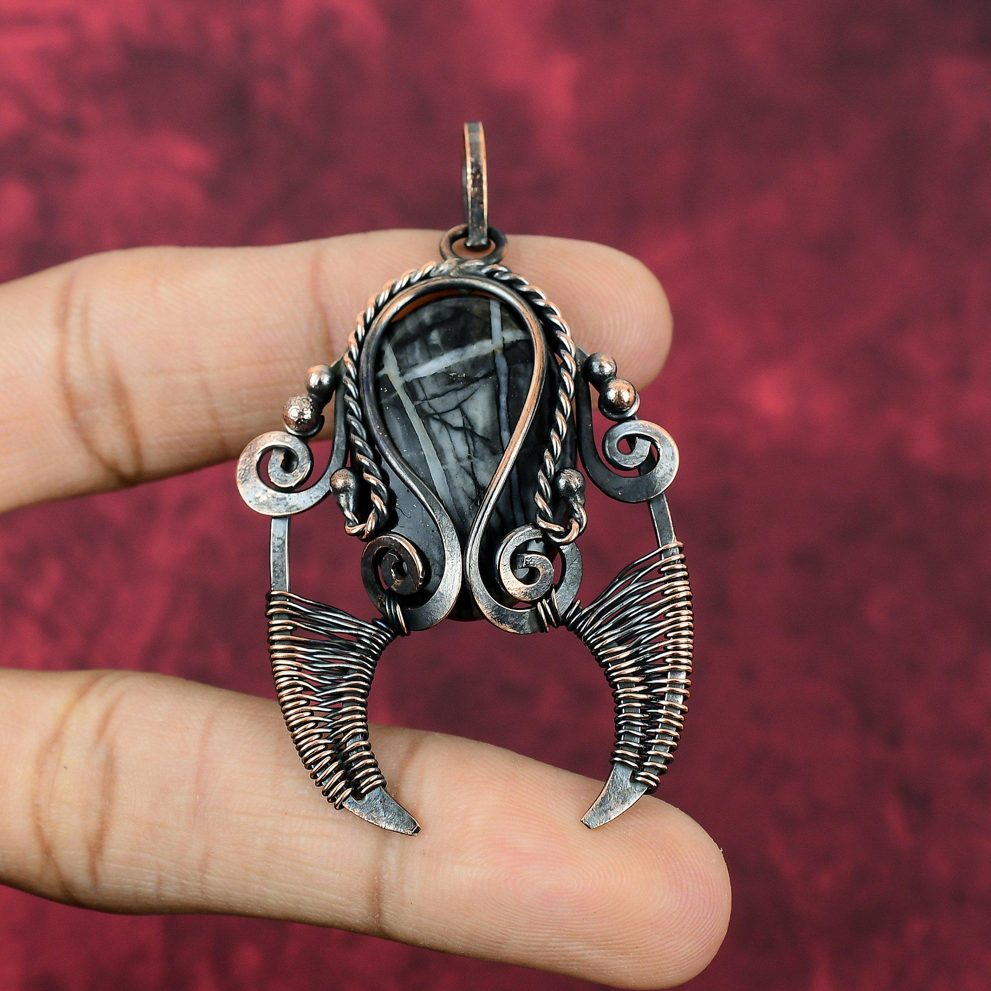 Picasso Jasper Pendant Copper Wire Wrapped Pendant Natural Gemstone Pendant Handmade Designer Pendant Beautiful Copper Jewelry Wedding Gifts