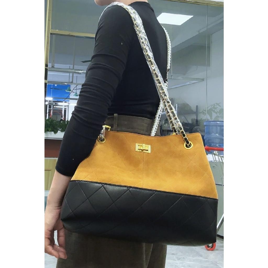 Bolsa de Corrente Grande com Diamantes Estilo Novo Xiaoxiang Transfronteiriça Cor Retro Combinada Bolsa Tote Despojada Bolsa de Ombro Mensageiro para o Dia a Dia