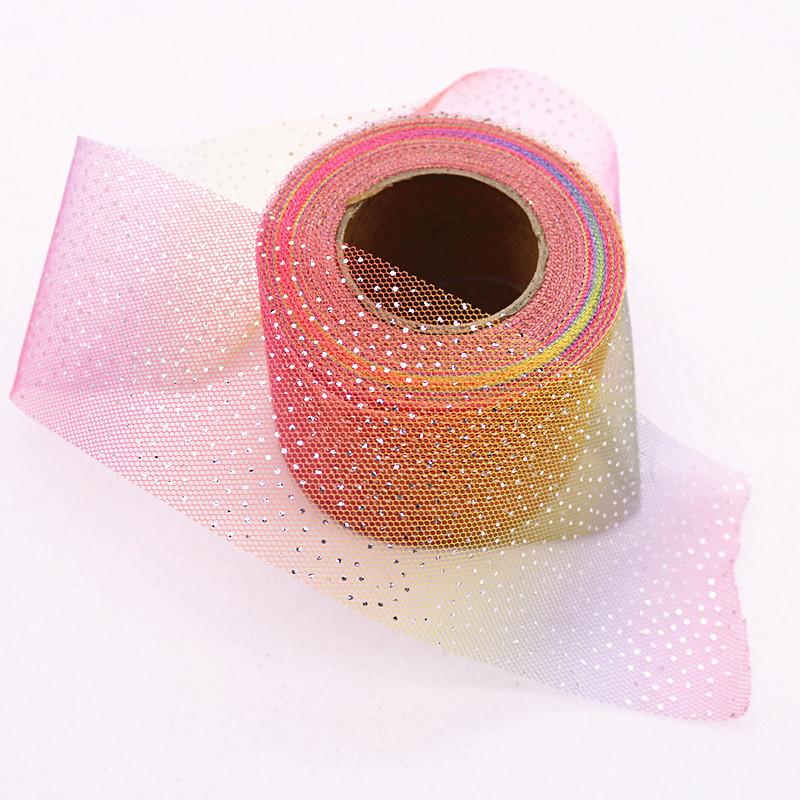 25Yards/roll 6cm Silver Glitter Dot Rainbow Tulle Mesh Ribbon DIY Headwear Organza Fabric Tutu Dress Baby Shower Party Supplies