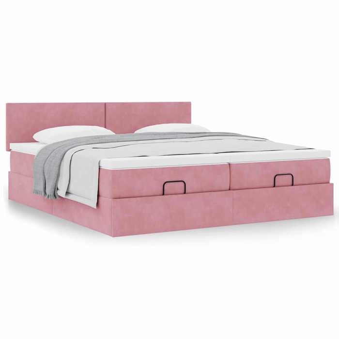 Lit ottoman - Maison Exclusive - 160x200 cm - Velours rose - Rangement hydraulique