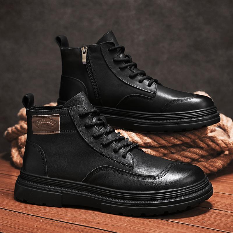 Luxury Leather Men's Casual Shoes New Fashion Men Ankle Boots Comfortable Short Boots Lightweight Work Boots Walking Footwear