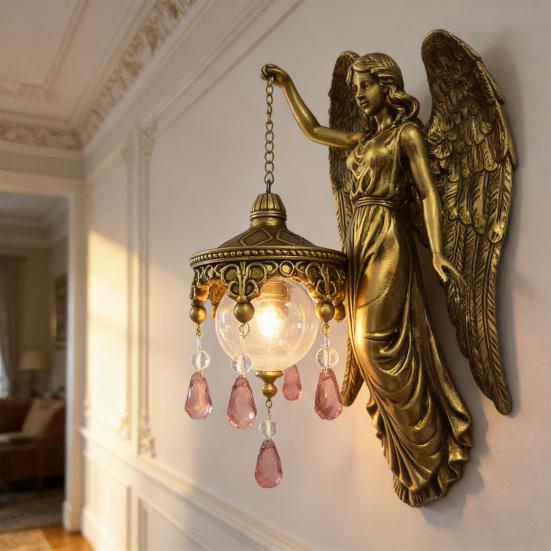 Winylowa Anioł Dom Pokój Pokój Dziecięcy Sypialnia Biuro Salon Lampa Ścienna Artystyczny Święty Opiekun Żywica Statua Ściana