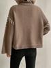 Long Sleeve Casual Loose Knit Sweater New Style High Neck Color Block Design Women's