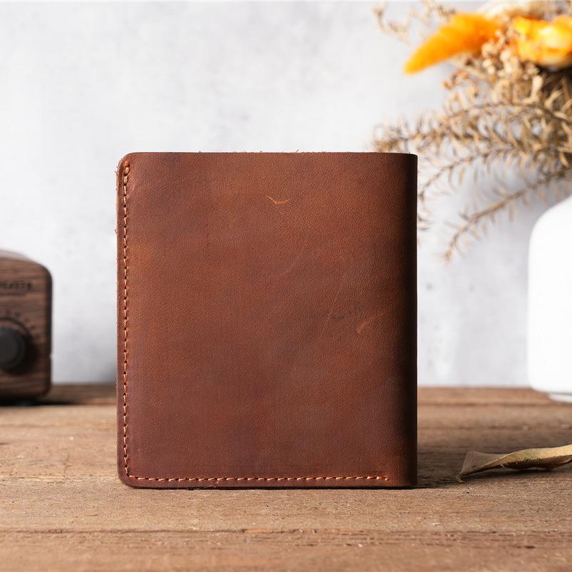 Crazy Horse Leather Simple Short Wallet Head Layer Leather Retro Men's and Women's Large Capacity Card Bag Wallet Genuine Leather