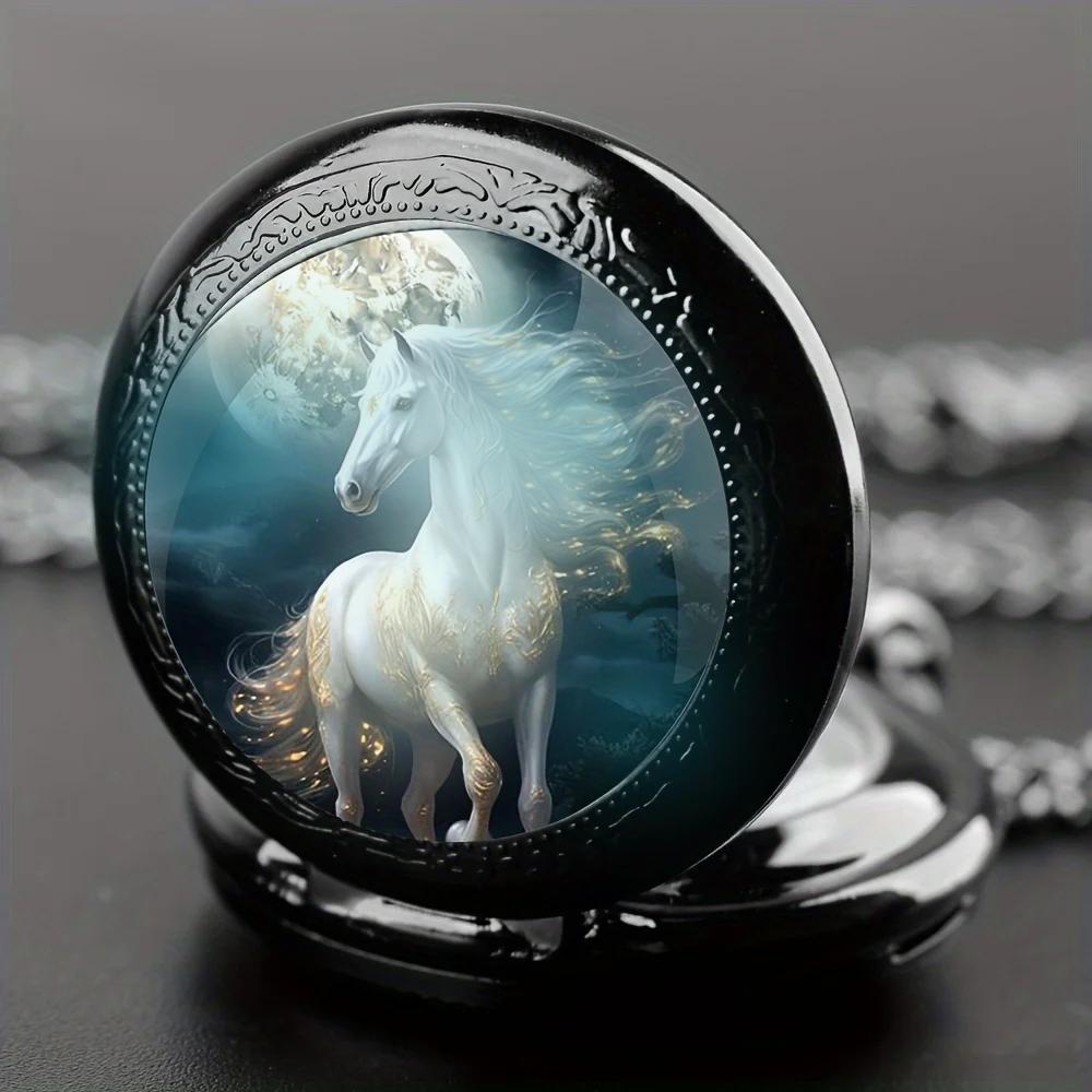 Ожерелье-часы с откидной крышкой-Украшение-Ретро Круглое Персонализированное Модное Кварцевое-Модные Аксессуары Цветной Узор Подарок-Серия Животные