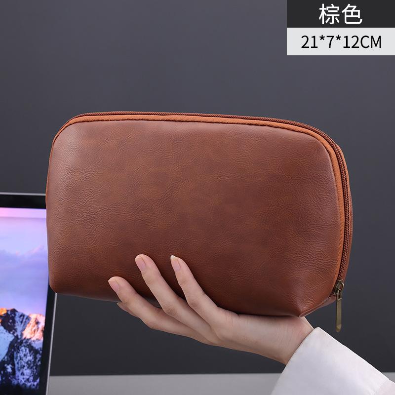 

Portable Wire USB Charger Organizer Bag Travel Earphone Powerbank Data Lines Storage Pouch PU Large Capacity Mouse Cable Bag коричневый