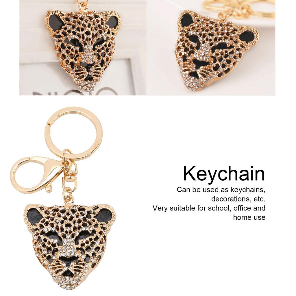 Keychain Exquisite RhinestoneEncrusted Leopard Head Car Bag Pendant for Girl Birthday Gift(Gold )