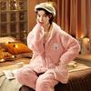 Ms. Autumn and Winter Coral Fleece Intensification Brushed Warm Flannel Loungewear Large Size Set Pajama Set Sleepwear Women