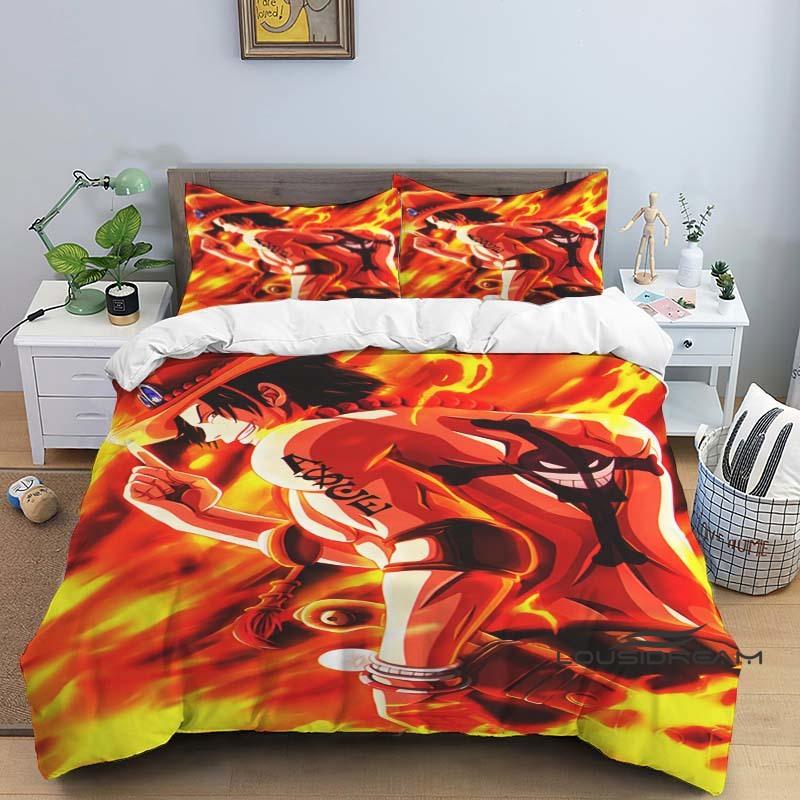 

3-piece ONE PIECE Monkey D. Luffy cartoon bedding set (duvet cover and pillowcases), extra-large/large size, polyester, machine 135x200cm