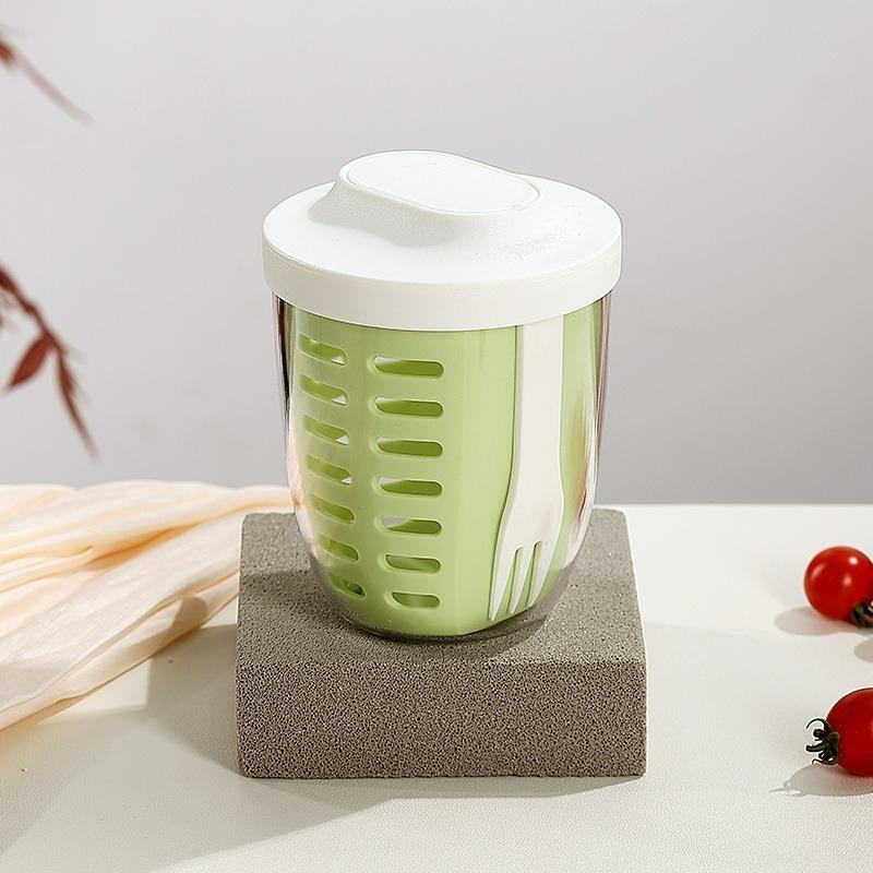 1PC Dripable Fruit Cup with Fork Food Grade Student Portable Picnic Storage Bucket Plastic Cup Sealed Leak Proof Salad Cup