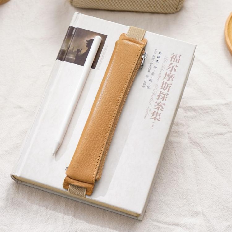 Leather Stylus Sleeve Portable Capacitive Pencil Case with Adjustable Elastic Band for Tablet Notebook Planner Folder