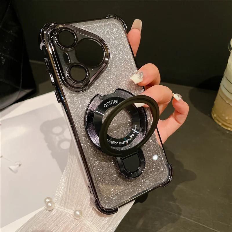 Glitter Plating For Magsafe Magnetic Stand Phone Case For Huawei Pura 70 Ultra P50 P40 P30 Pura70 Pro Plus Lens Protective Cover