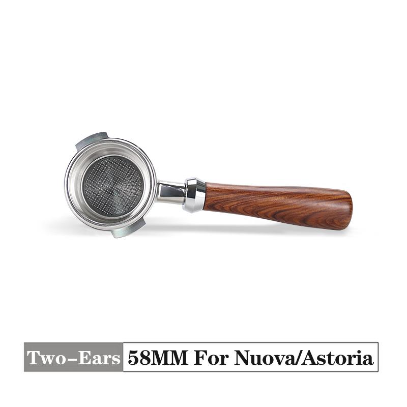 58MM bodenloser Siebträger Zwei-Ohren 2 Tassen Korb Holzgriff Für Nuova Simonelli Espressomaschine Kaffeemaschine Barista Werkzeuge
