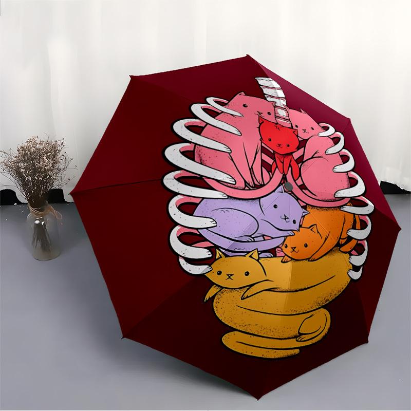 1pc Cat Family Automatic Folding Umbrella Portable Collapsible Umbrella for All Seasons, 8-Rib Durable Construction, Perfect Gift 038