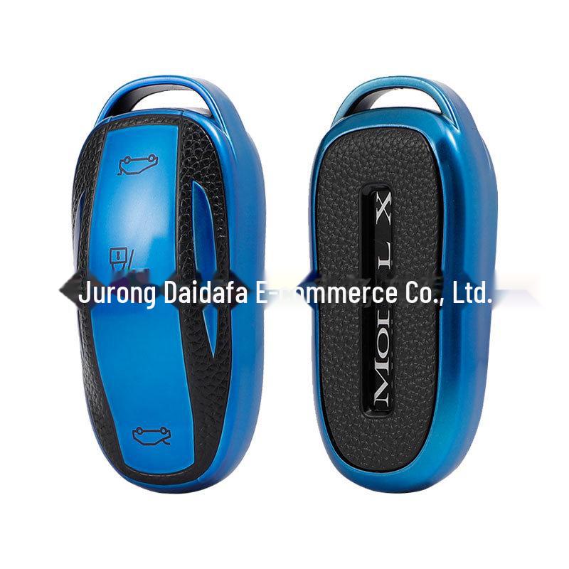 

Чохол для ключів від автомобіля з м якої гуми та шкіри TPU для Tesla Model 3/Y - Захисний чохол синій