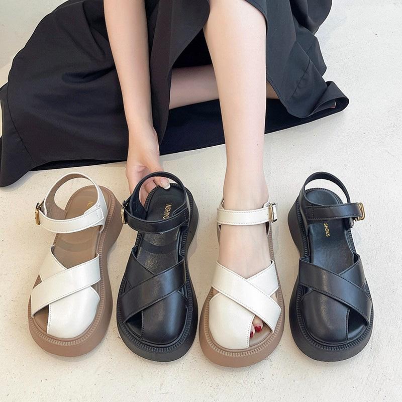 Thick-soled Bag Head Sandals Female Summer 2025 New Versatile Student Fairy Style with Skirt Retro Roman Beach Shoes