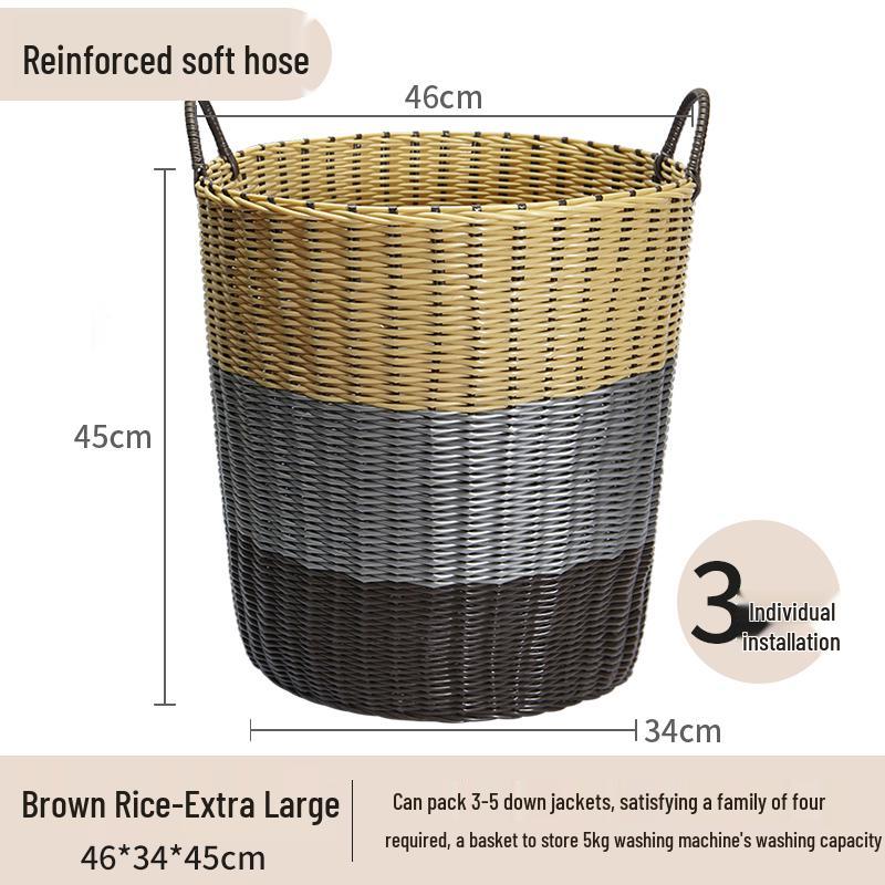 Blue Rattan Woven Laundry Hamper: Multipurpose Basket for Clothes, Toys, and Home Storage