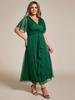 Ever-Pretty Women's Plus Size Shimmer Short Sleeve A-Line Midi Wedding Guest Dress with Ruffled Hem