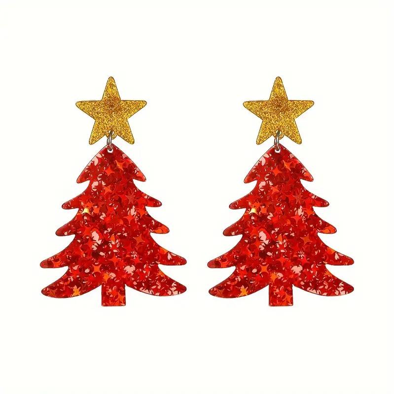 New European & American Cross-Border Fashion Christmas Tree & Star Acrylic Earrings - Women's Holiday Collection