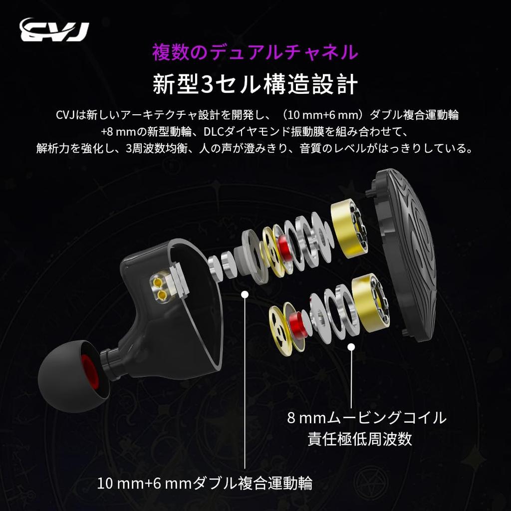 CVJ Nightelf (No Character Printed Version) Wired IEM Earphones with 6mm+10mm Dual Dynamic Drivers, 8mm Dynamic Driver, Silver-Plated Cable, DLC