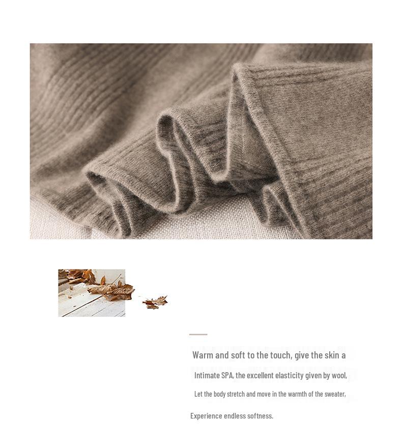 Gentle Style V-neck Pure Wool Knit Dress - Slim Fit Long Sleeve for Autumn & Winter