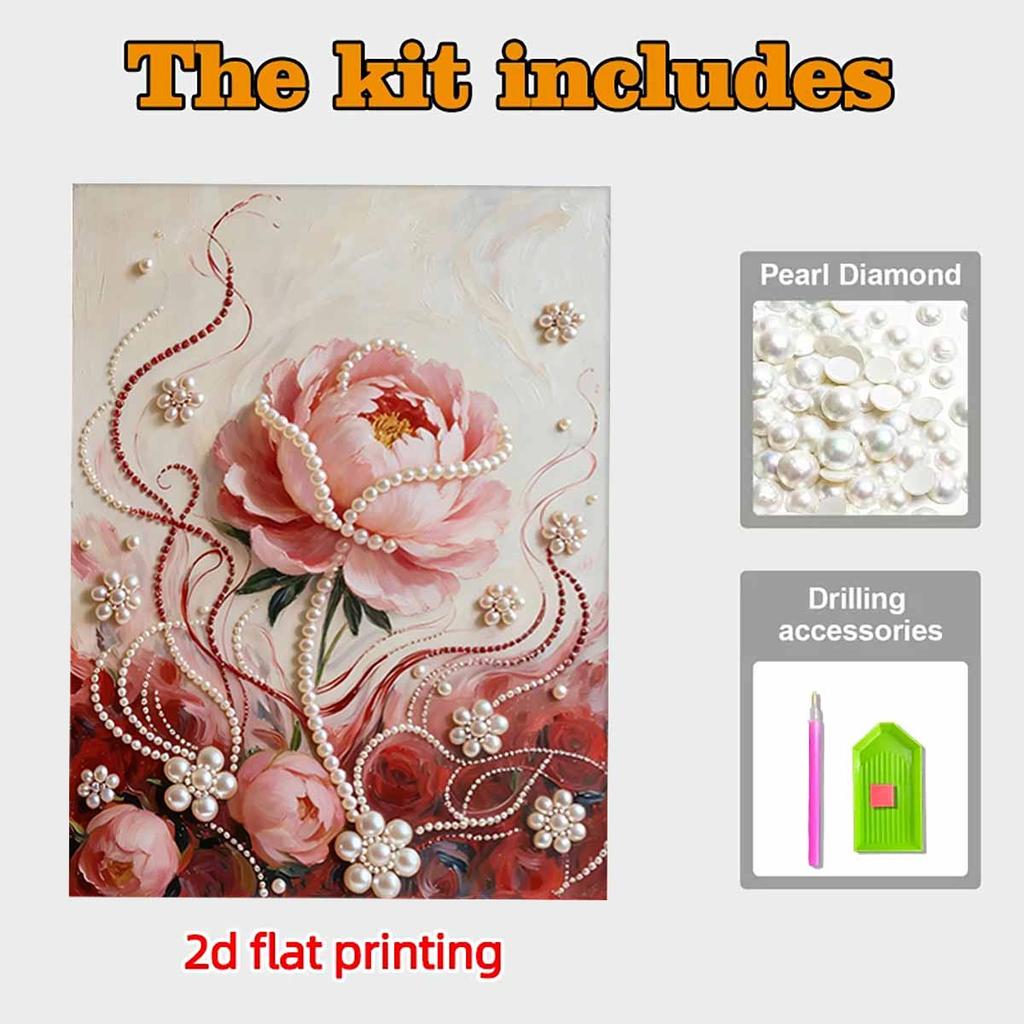 Crystal Pearl Painting 5D DIY Frame Decoration Painting Red Flower Home Wall Decoration Transparent Pearl Gemstone Painting Picture Art Crafts