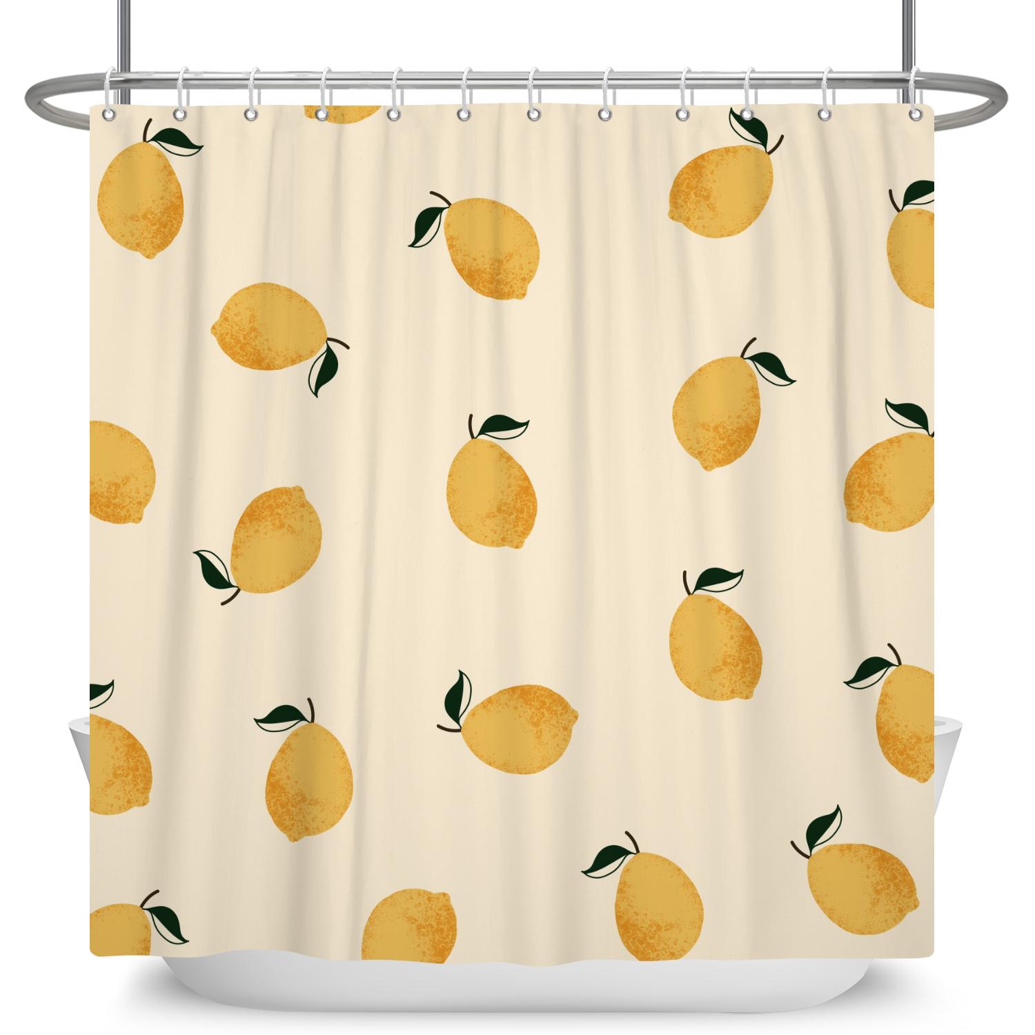 

Fresh Lemon Print Shower Curtain Cute Yellow Citrus Fruit Pattern Waterproof Bath Curtain For Bathroom Decor Polyester With Hook W60H190(CM)-1 Pcs