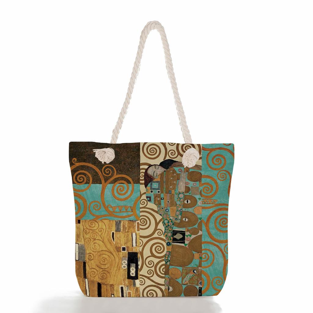 Oil Painting of a Person Print Thick Rope Single-shoulder Beach Bag 7217
