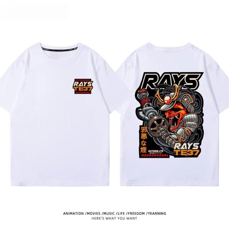 Japanese Car Modified Rim TE37 Wheel Hub Modified Car JDM Short-sleeved T-shirt Men's and Women's Cotton Half-sleeved Top
