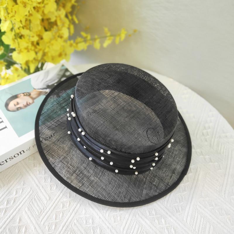 

Ins Summer Light, дихаючий натуральний філіппінський льон з перламутровою стрічкою, жіноча фетрова кепка, жіночий панамджазовий капелюх для відпочинку One Size