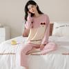 Women's Pure Cotton Long Sleeve Pajamas with Built-in Bra Pads - Cozy for Autumn/Winter, Casual Home Wear, and Suitable for Outdoors.