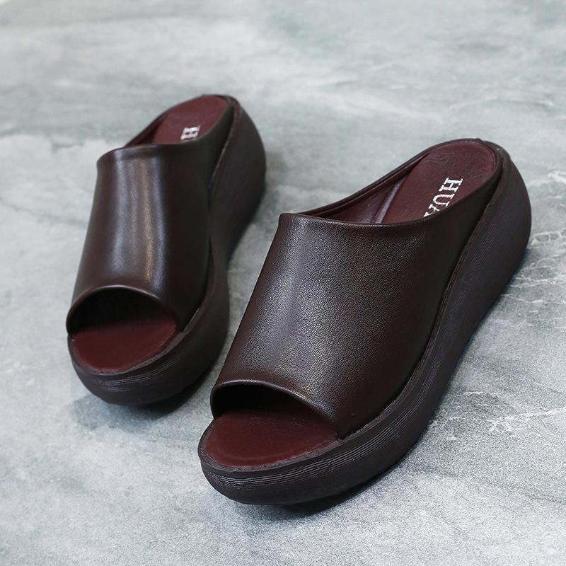 One-word slippers women's fashion outer wear sandals Korean version thick-soled wedge heel women's shoes