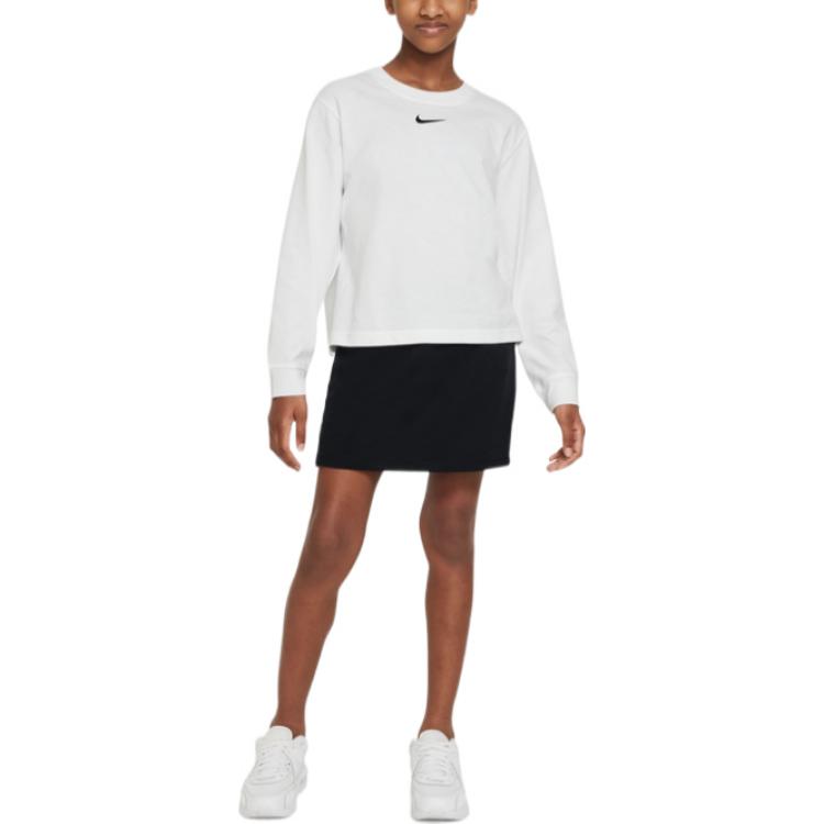 Nike T-shirt a maniche lunghe con stampa logo Sportswear Essentials per bambini, top bianchi DV0575-100