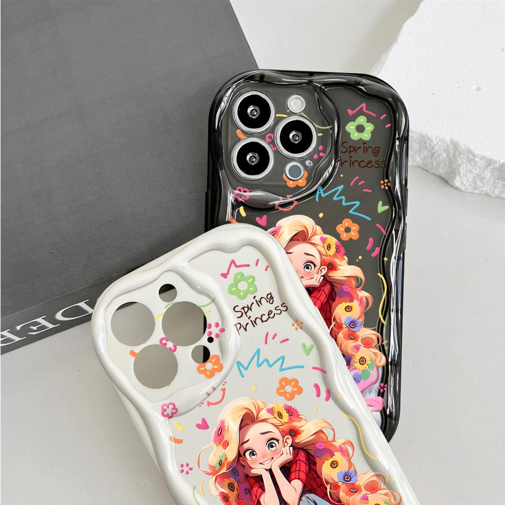 Niedliches Cartoon-Muster Creme Textur Gehäuse Wellenförmiger Rand Weiche Silikonhülle Handyhülle für Huawei Honor Infinix Tecno iPhone