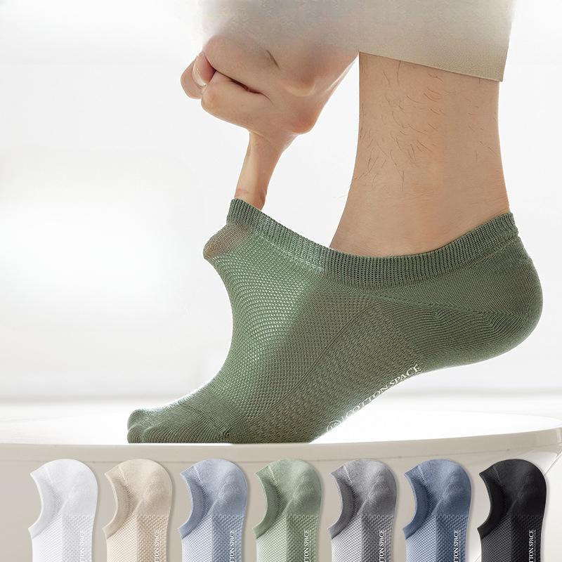 Men's Summer Thin Mesh Pure Cotton Anti Odor and Sweat Absorbing Invisible Boat Socks