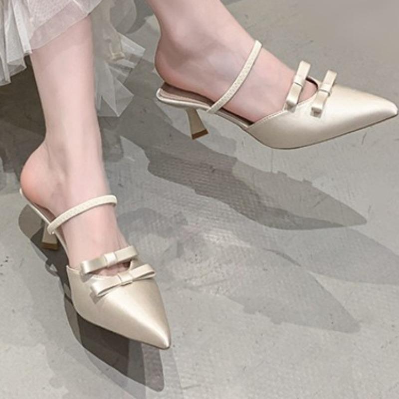Les Escarpins à Talons Hauts et Fins à Nœud à Bout Pointu, Nouvelle Mode Été 2025 et Luxe, Mules Sexy et Sandales pour Femmes Zapatillas Mujer