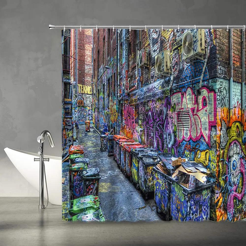 

Colorful Graffiti Shower Curtain Abstract Art Home Creative Bathroom Curtains Decor Waterproof Polyester Fabric With 12 Hooks W60H190(CM)-1 Pcs