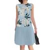 ZANZEA Women Casual Round Neck Sleeveless Print Patchwork Pleated Dress