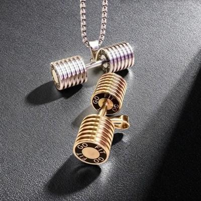 Pánský náhrdelník s přívěskem činky z nerezové oceli - Evropský/Americký styl, Titanová ocel Fitness šperk Dárek.
