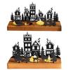 1PC Metal Rustic Wooden Holiday With Reindeer Design Festive Black Silhouette Candlesticks Desk Top Decor 2 Sizes