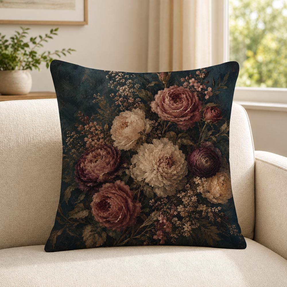 art vintage floral still life oil painting Cushion Cover Soft Short Plush SkinFriendly Cushion Case for MultiScene Use