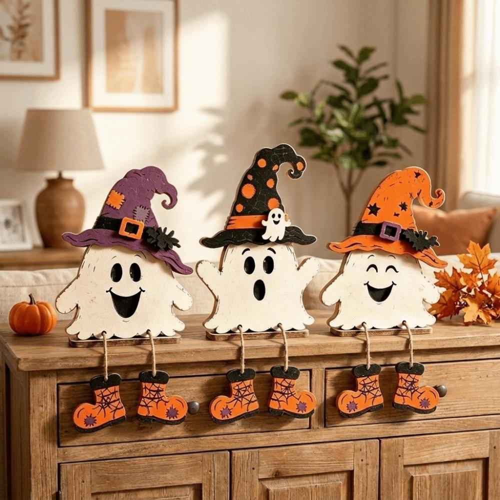 Pumpkin Spider Bat Designs Halloween Ghost Standing Signs Rustic 2D Flat Ghost Sign  Party Decor
