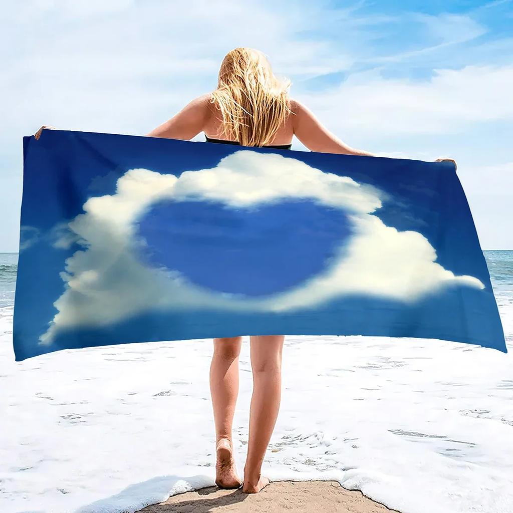 Love Heart Beach Towel, Microfiber Sand Free Quick Dry, Romantic Valentine Print, Soft Absorbent for Couples & Summer Vacation