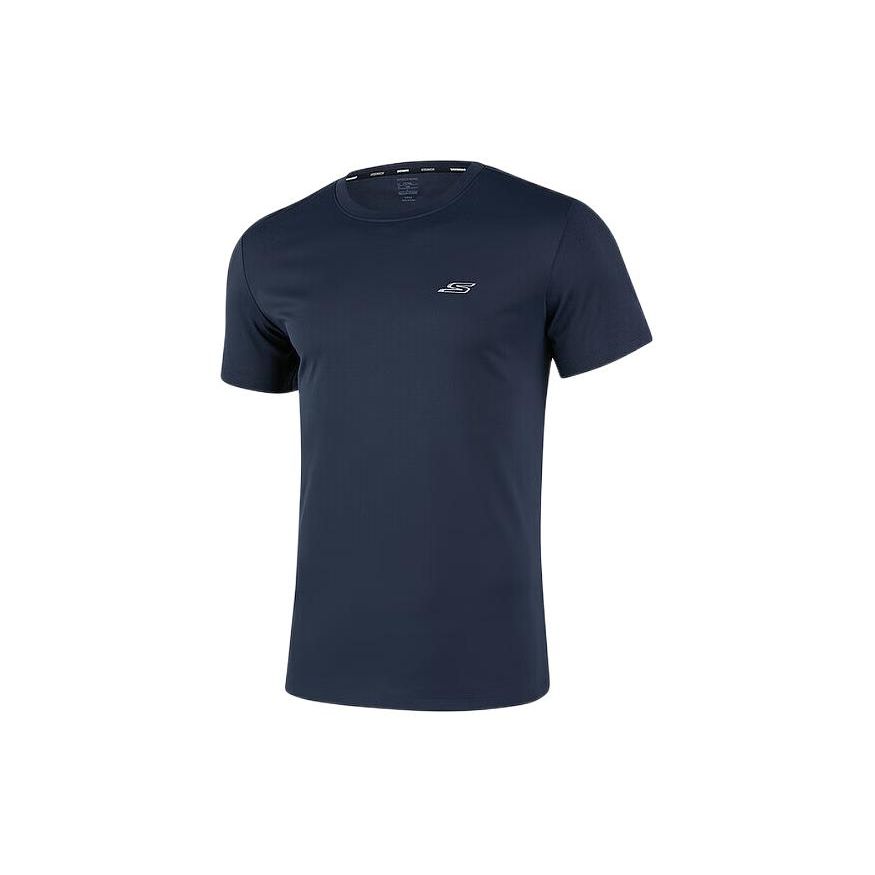Skechers Solid Color Round Neck Pullover Quick-Dry Short Sleeve T-Shirt Men Tops Navy-Blue P223M104-002Z S