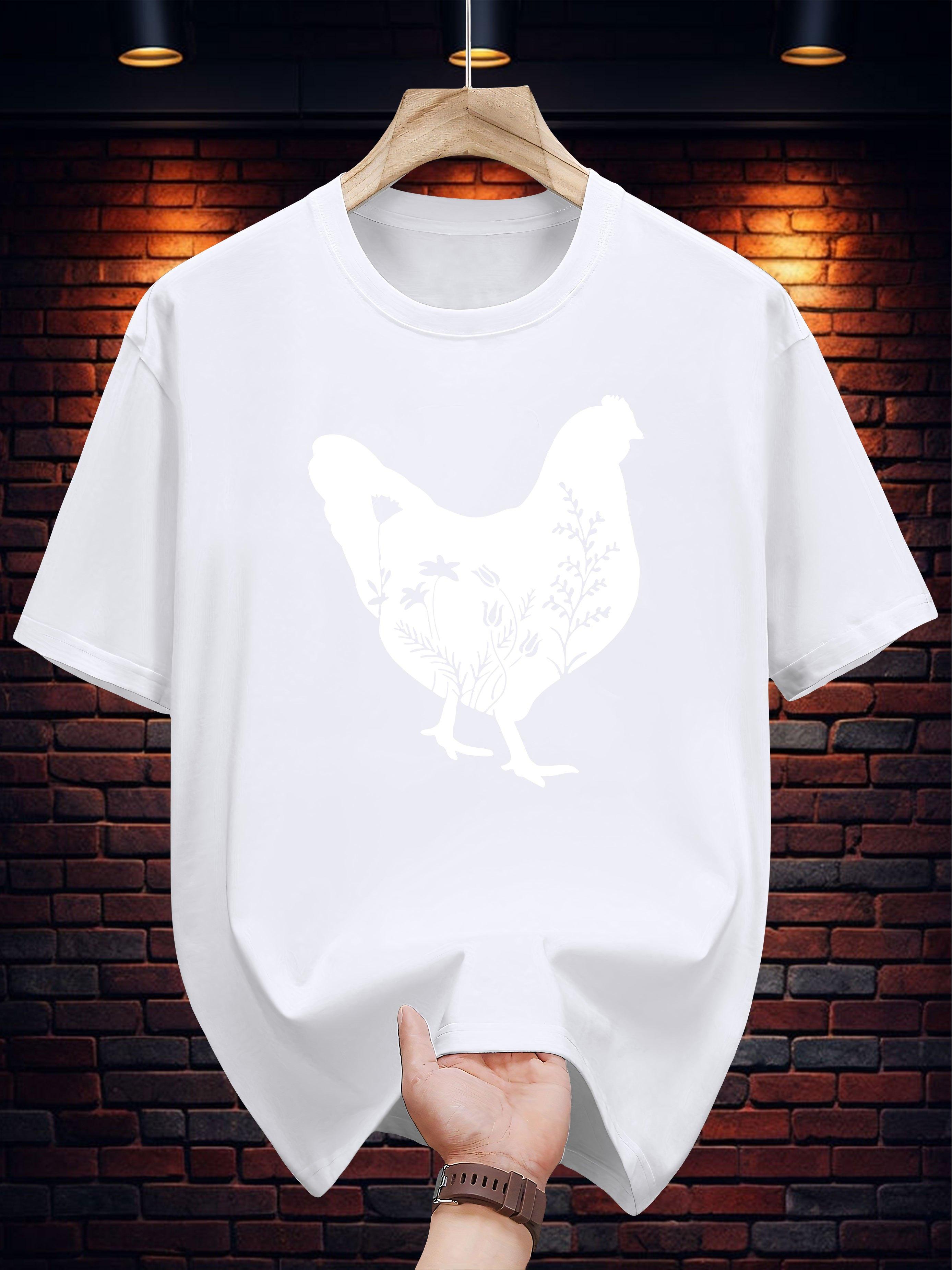 T-shirt with Rooster & Floral Print - Navy Blue Casual Summer Tee XXXL