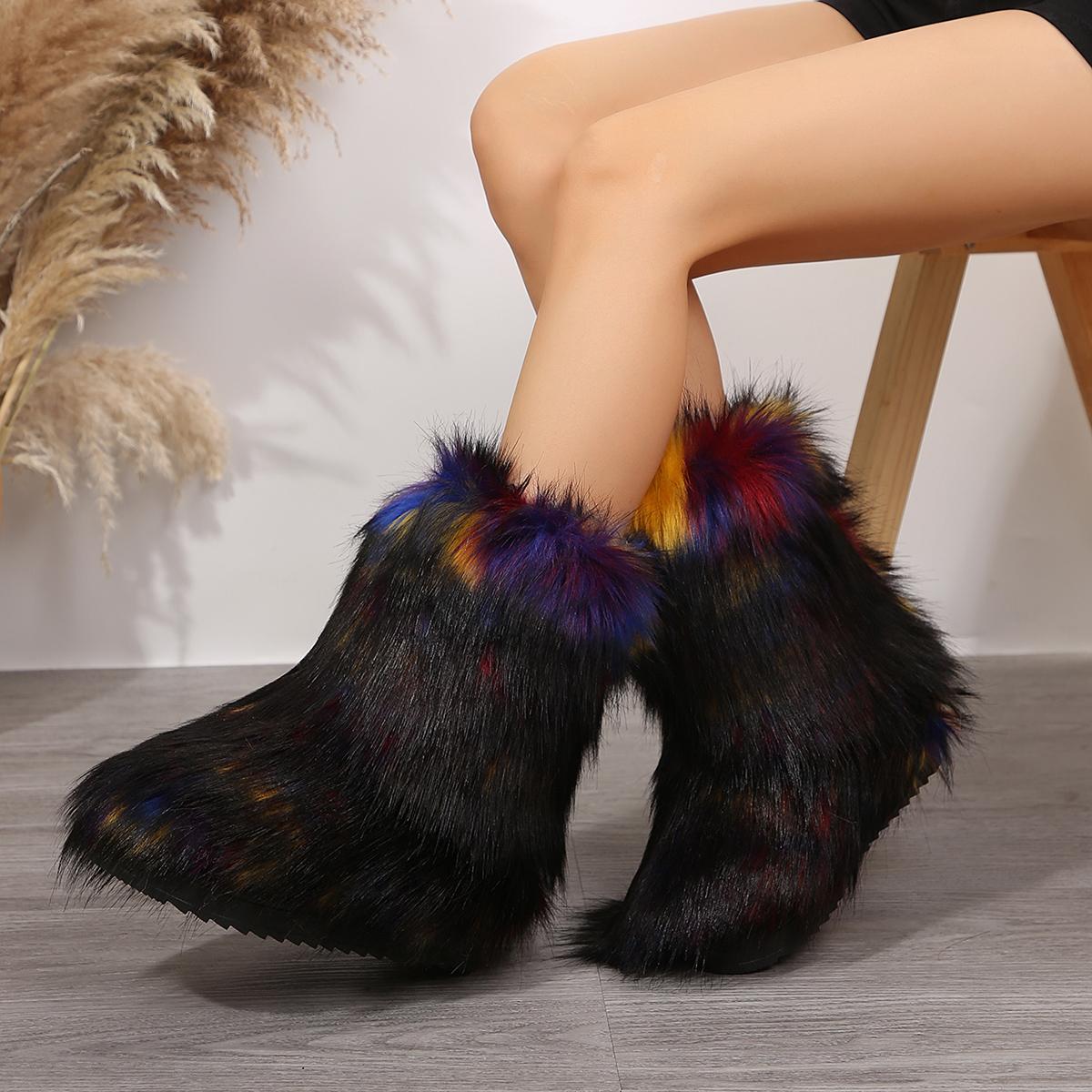 

мода 2024 женские новые зимние пушистые теплые сапоги модные меховые сапоги 42