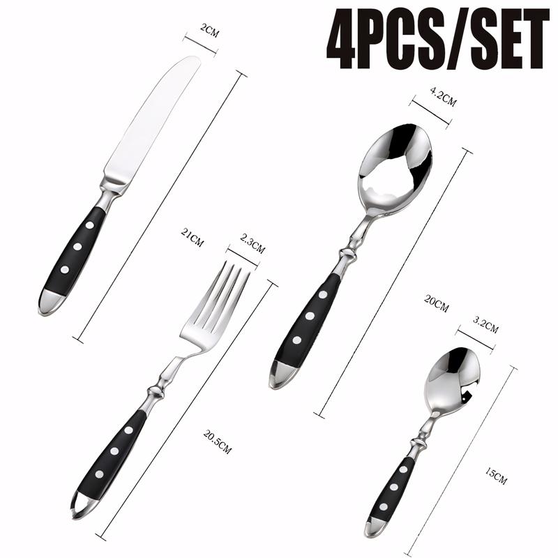 Black Western Stainless Steel Cutlery Sets Restaurant Knife Fork and Spoon Set Table Full Dining Service Steak Knife Teaspoon