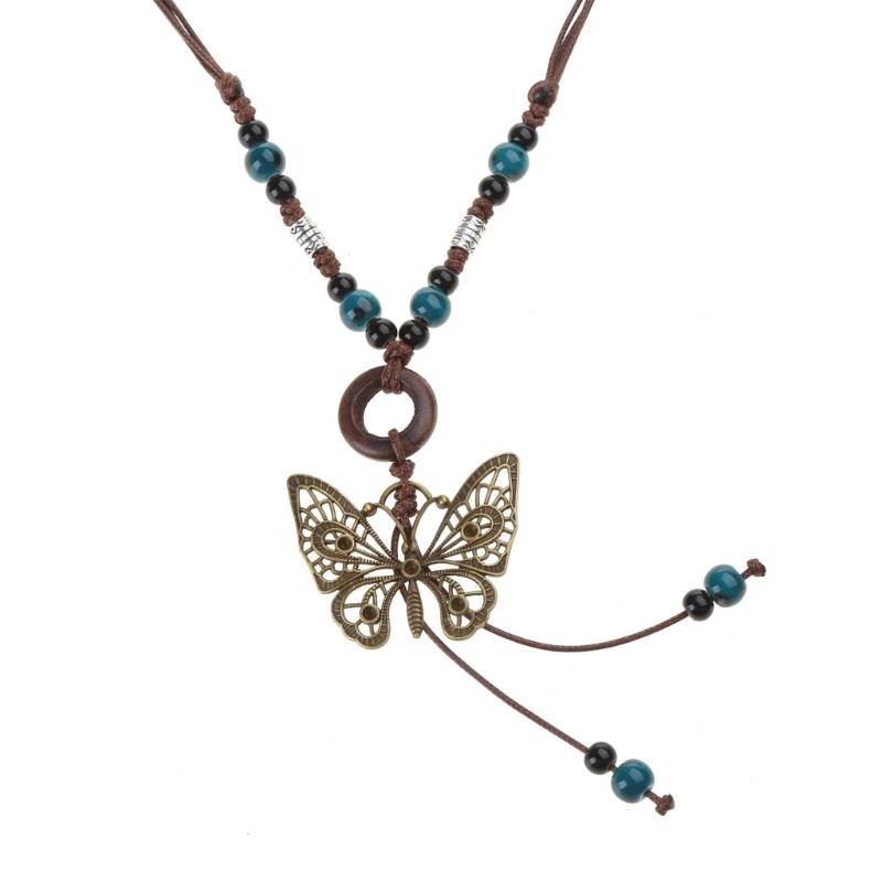 

Color Beads Pendant Necklace Sweet Butterflies Clavicle Chain Female Summer Adjustable Braided Rope Sweater Chain 1