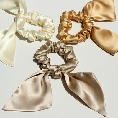 100% Pure Silk Bunny Ear Scrunchies Bow Bowknot Knotted Scrunchy Hair Bands Elastic Ties Ponytail Holder for Women,Girls 1 Piece